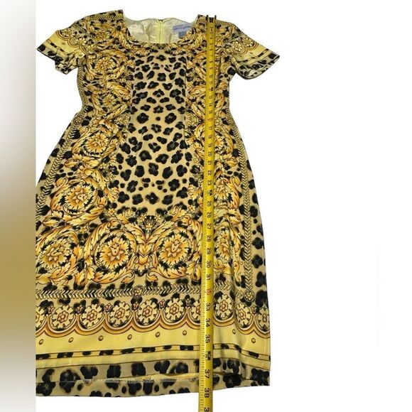 Vintage 100% Silk Bloomingdale’s Yellow Leopard Print Short Sleeve Sheath Dress - Picture 6 of 7